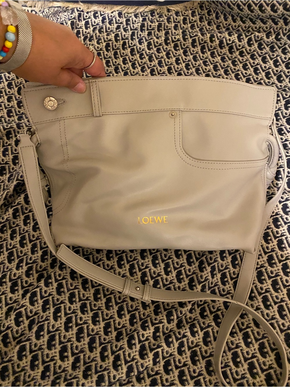 Neutral Leather Crossbody Bag in Light Gray